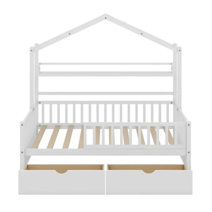 Durable and Stable Slat House Bed - Full Size Storage Space Wood Baby Crib Bedding