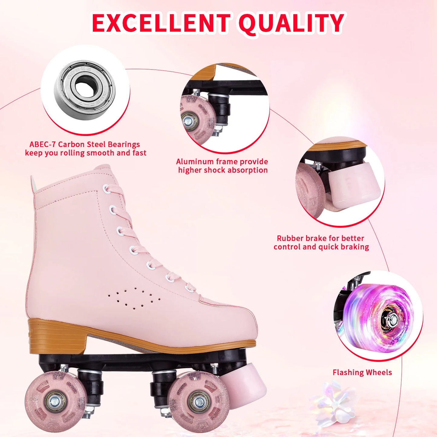 Pink & Purple Double Row Roller Skates for Women & Kids - Breathable Leather 4-Wheel Skating Sneakers